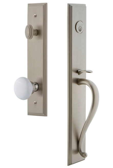Grandeur Hardware - Carre One-Piece Handleset with S Grip and Hyde Park Knob in Satin Nickel - CARSGRHYD - 845244