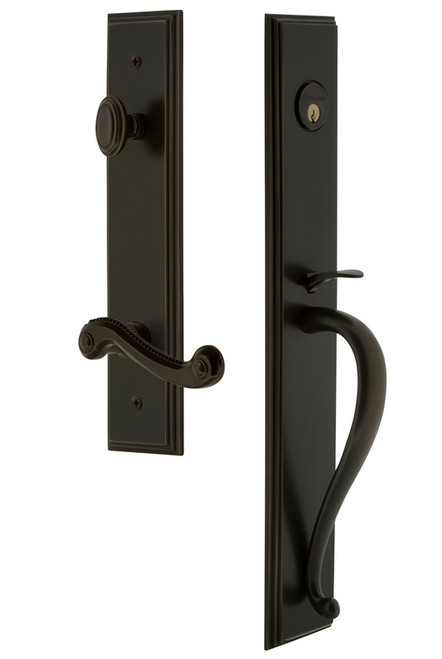 Grandeur Hardware - Carre One-Piece Handleset with S Grip and Newport Lever in Timeless Bronze - CARSGRNEW - 847440