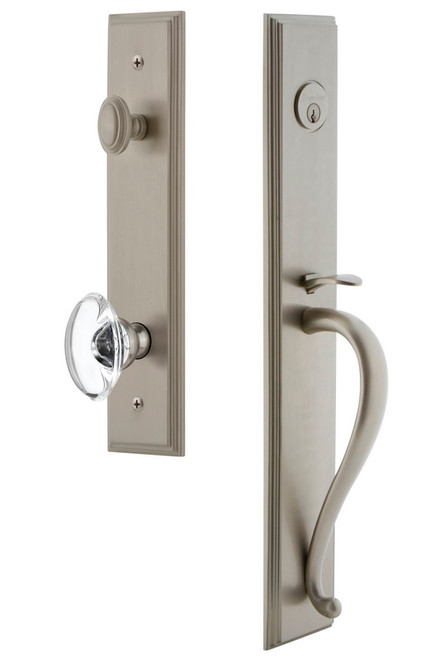 Grandeur Hardware - Carre One-Piece Handleset with S Grip and Provence Knob in Satin Nickel - CARSGRPRO - 845364