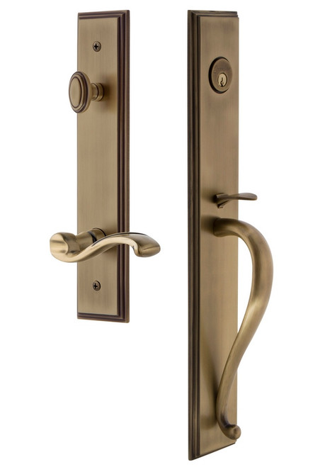 Grandeur Hardware - Carre One-Piece Handleset with S Grip and Portofino Lever in Vintage Brass - CARSGRPRT - 847583