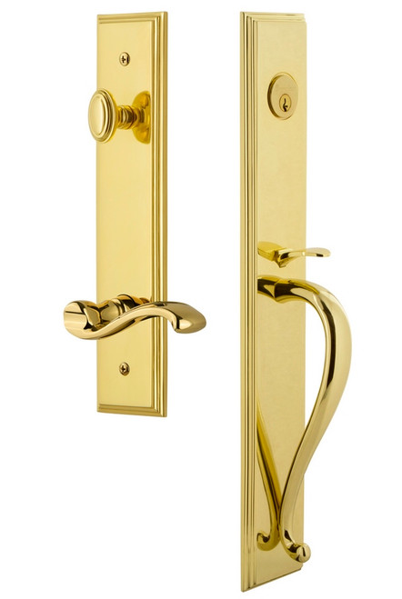 Grandeur Hardware - Carre One-Piece Handleset with S Grip and Portofino Lever in Lifetime Brass - CARSGRPRT - 847514