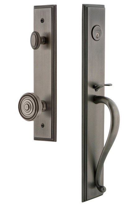 Grandeur Hardware - Carre One-Piece Handleset with S Grip and Soleil Knob in Antique Pewter - CARSGRSOL - 845401