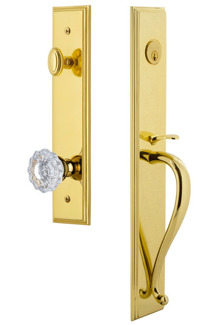 Grandeur Hardware - Carre One-Piece Handleset with S Grip and Versailles Knob in Lifetime Brass - CARSGRVER - 845471