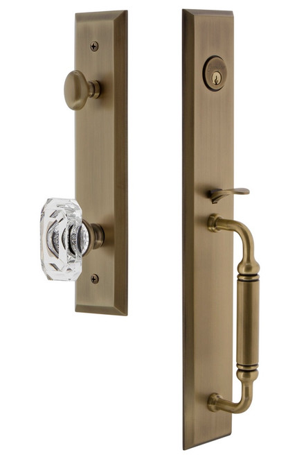 Grandeur Hardware - Fifth Avenue One-Piece Handleset with C Grip and Baguette Clear Crystal Knob in Vintage Brass - FAVCGRBCC - 842533