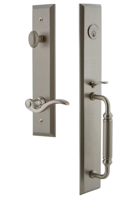 Grandeur Hardware - Fifth Avenue One-Piece Handleset with C Grip and Bellagio Lever in Satin Nickel - FAVCGRBEL - 843185