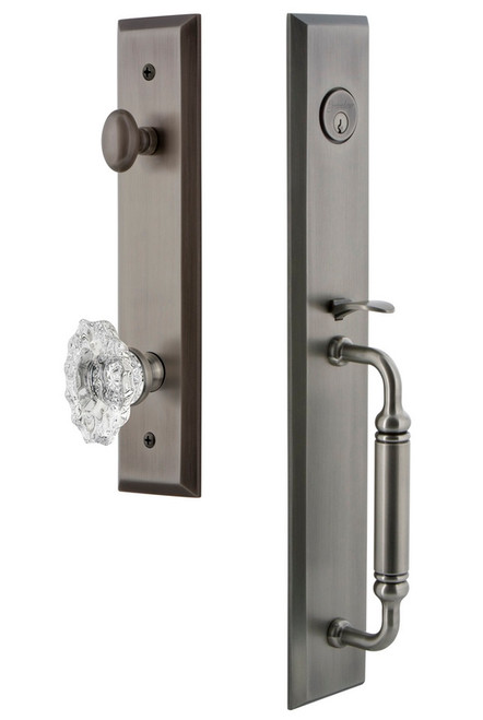 Grandeur Hardware - Fifth Avenue One-Piece Handleset with C Grip and Biarritz Knob in Antique Pewter - FAVCGRBIA - 842538