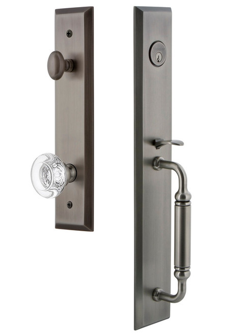 Grandeur Hardware - Fifth Avenue One-Piece Dummy Handleset with C Grip and Bordeaux Knob in Antique Pewter - FAVCGRBOR - 849320