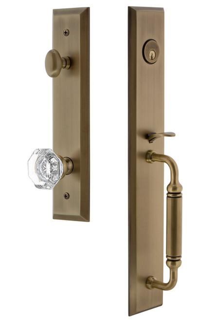 Grandeur Hardware - Fifth Avenue One-Piece Dummy Handleset with C Grip and Chambord Knob in Vintage Brass - FAVCGRCHM - 849415