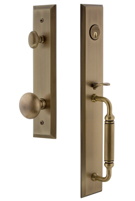 Grandeur Hardware - Fifth Avenue One-Piece Handleset with C Grip and Fifth Avenue Knob in Vintage Brass - FAVCGRFAV - 842696