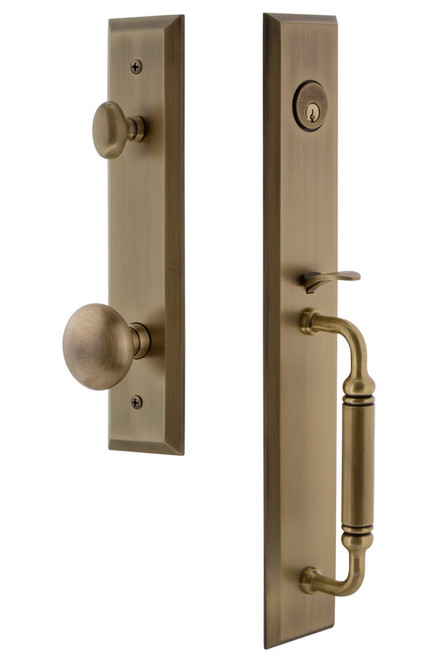 Grandeur Hardware - Fifth Avenue One-Piece Dummy Handleset with C Grip and Fifth Avenue Knob in Vintage Brass - FAVCGRFAV - 849485