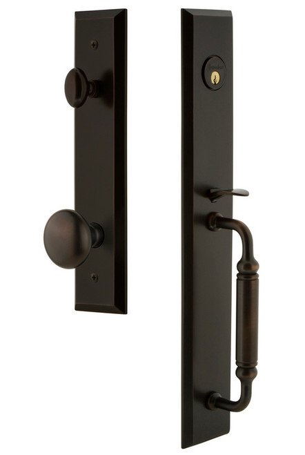 Grandeur Hardware - Fifth Avenue One-Piece Dummy Handleset with C Grip and Fifth Avenue Knob in Timeless Bronze - FAVCGRFAV - 849480