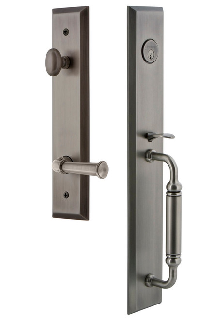 Grandeur Hardware - Fifth Avenue One-Piece Handleset with C Grip and Georgetown Lever in Antique Pewter - FAVCGRGEO - 843211