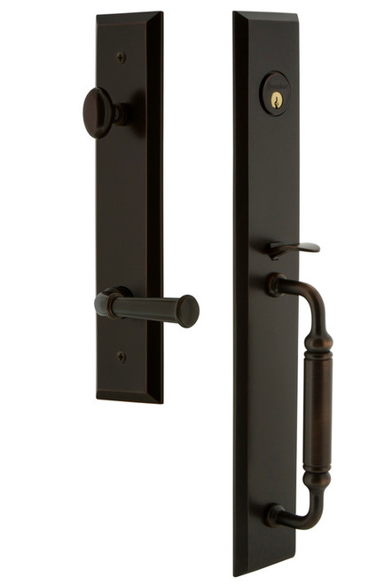 Grandeur Hardware - Fifth Avenue One-Piece Dummy Handleset with C Grip and Georgetown Lever in Timeless Bronze - FAVCGRGEO - 850076