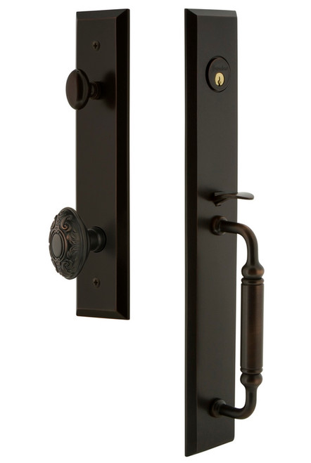 Grandeur Hardware - Fifth Avenue One-Piece Dummy Handleset with C Grip and Grande Victorian Knob in Timeless Bronze - FAVCGRGVC - 849530