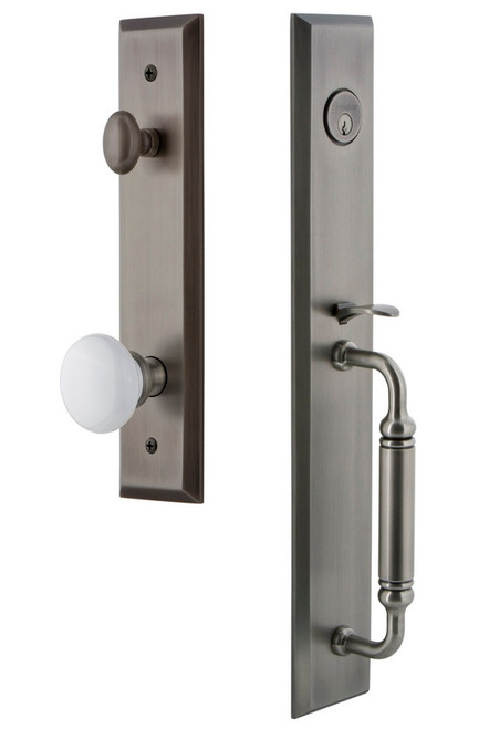Grandeur Hardware - Fifth Avenue One-Piece Dummy Handleset with C Grip and Hyde Park Knob in Antique Pewter - FAVCGRHYD - 849540
