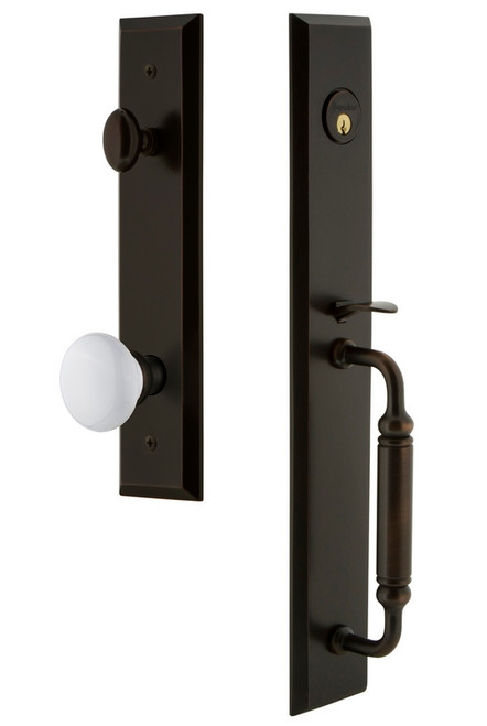 Grandeur Hardware - Fifth Avenue One-Piece Dummy Handleset with C Grip and Hyde Park Knob in Timeless Bronze - FAVCGRHYD - 849555