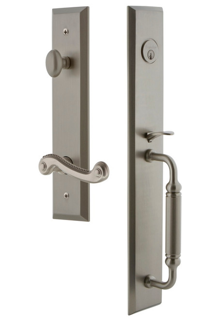 Grandeur Hardware - Fifth Avenue One-Piece Dummy Handleset with C Grip and Newport Lever in Satin Nickel - FAVCGRNEW - 850104