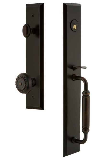 Grandeur Hardware - Fifth Avenue One-Piece Handleset with C Grip and Parthenon Knob in Timeless Bronze - FAVCGRPAR - 842769