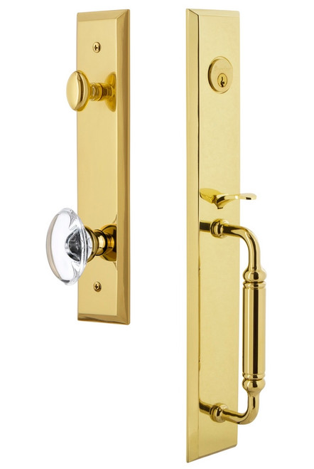Grandeur Hardware - Fifth Avenue One-Piece Dummy Handleset with C Grip and Provence Knob in Lifetime Brass - FAVCGRPRO - 849595