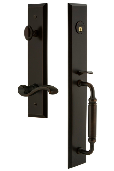 Grandeur Hardware - Fifth Avenue One-Piece Dummy Handleset with C Grip and Portofino Lever in Timeless Bronze - FAVCGRPRT - 850156