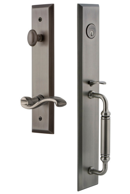 Grandeur Hardware - Fifth Avenue One-Piece Dummy Handleset with C Grip and Portofino Lever in Antique Pewter - FAVCGRPRT - 850132