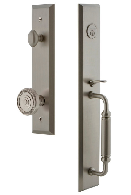 Grandeur Hardware - Fifth Avenue One-Piece Handleset with C Grip and Soleil Knob in Satin Nickel - FAVCGRSOL - 842805