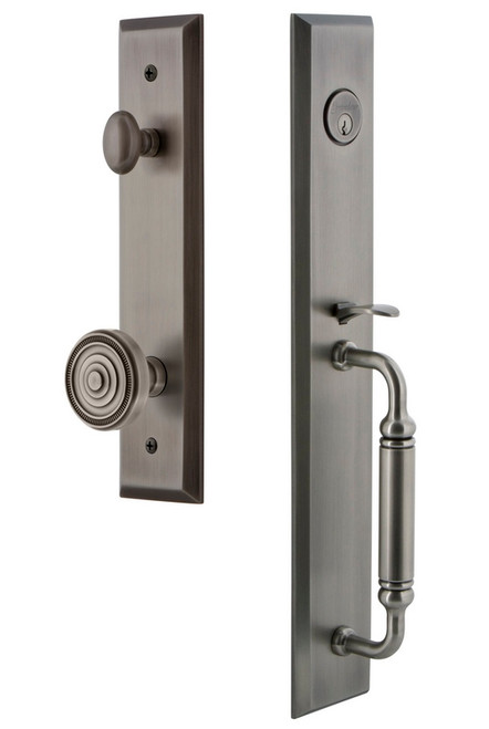 Grandeur Hardware - Fifth Avenue One-Piece Handleset with C Grip and Soleil Knob in Antique Pewter - FAVCGRSOL - 842800