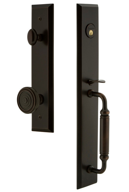 Grandeur Hardware - Fifth Avenue One-Piece Dummy Handleset with C Grip and Soleil Knob in Timeless Bronze - FAVCGRSOL - 849630