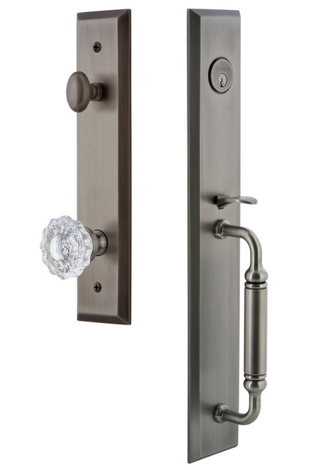 Grandeur Hardware - Fifth Avenue One-Piece Handleset with C Grip and Versailles Knob in Antique Pewter - FAVCGRVER - 842819