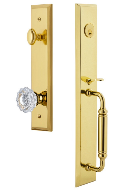 Grandeur Hardware - Fifth Avenue One-Piece Dummy Handleset with C Grip and Versailles Knob in Lifetime Brass - FAVCGRVER - 849645