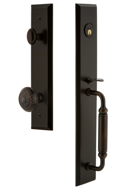 Grandeur Hardware - Fifth Avenue One-Piece Dummy Handleset with C Grip and Windsor Knob in Timeless Bronze - FAVCGRWIN - 849680