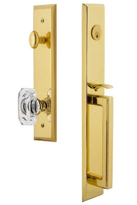 Grandeur Hardware - Fifth Avenue One-Piece Handleset with D Grip and Baguette Clear Crystal Knob in Lifetime Brass - FAVDGRBCC - 845654