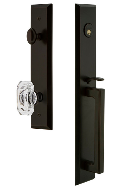 Grandeur Hardware - Fifth Avenue One-Piece Dummy Handleset with D Grip and Baguette Clear Crystal Knob in Timeless Bronze - FAVDGRBCC - 849287