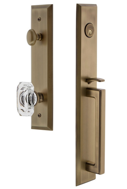 Grandeur Hardware - Fifth Avenue One-Piece Dummy Handleset with D Grip and Baguette Clear Crystal Knob in Vintage Brass - FAVDGRBCC - 849292