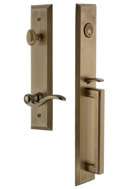 Grandeur Hardware - Fifth Avenue One-Piece Handleset with D Grip and Bellagio Lever in Vintage Brass - FAVDGRBEL - 847709