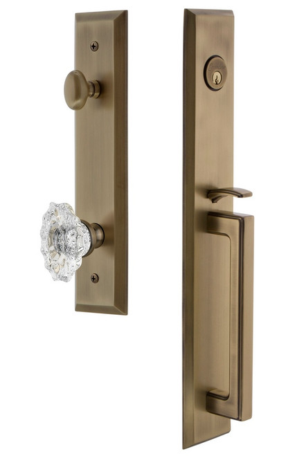 Grandeur Hardware - Fifth Avenue One-Piece Handleset with D Grip and Biarritz Knob in Vintage Brass - FAVDGRBIA - 845749