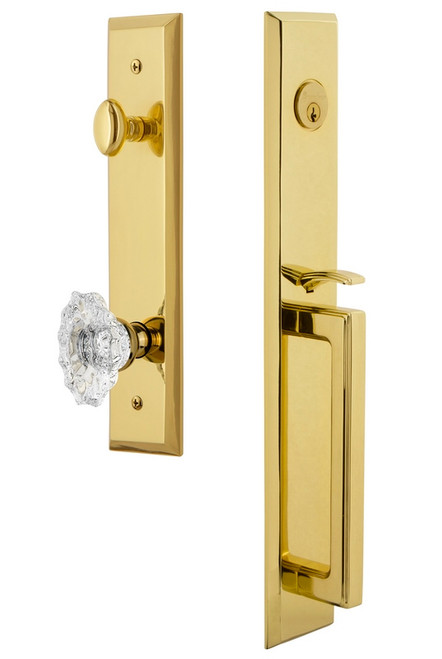 Grandeur Hardware - Fifth Avenue One-Piece Handleset with D Grip and Biarritz Knob in Lifetime Brass - FAVDGRBIA - 845714