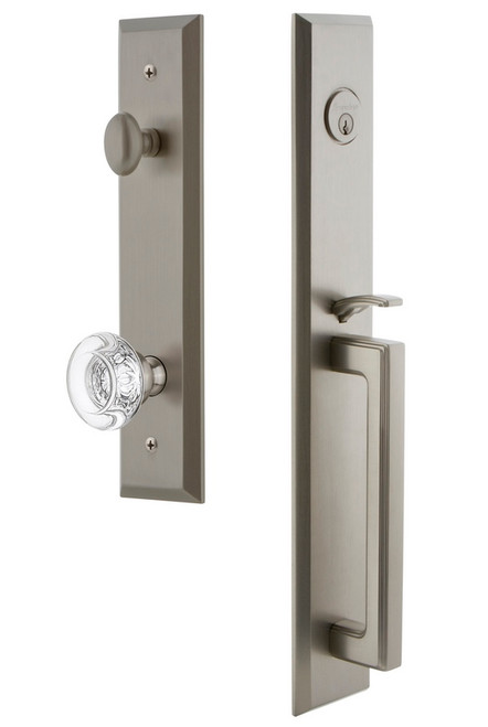 Grandeur Hardware - Fifth Avenue One-Piece Handleset with D Grip and Bordeaux Knob in Satin Nickel - FAVDGRBOR - 845784