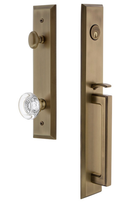 Grandeur Hardware - Fifth Avenue One-Piece Handleset with D Grip and Bordeaux Knob in Vintage Brass - FAVDGRBOR - 845809