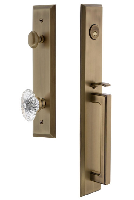 Grandeur Hardware - Fifth Avenue One-Piece Handleset with D Grip and Burgundy Knob in Vintage Brass - FAVDGRBUR - 845928