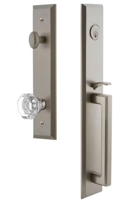 Grandeur Hardware - Fifth Avenue One-Piece Handleset with D Grip and Chambord Knob in Satin Nickel - FAVDGRCHM - 845964