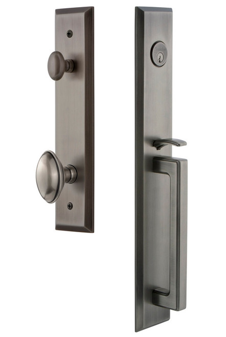 Grandeur Hardware - Fifth Avenue One-Piece Handleset with D Grip and Eden Prairie Knob in Antique Pewter - FAVDGREDN - 846063