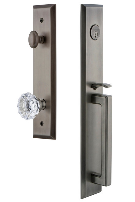 Grandeur Hardware - Fifth Avenue One-Piece Handleset with D Grip and Fontainebleau Knob in Antique Pewter - FAVDGRFON - 846182