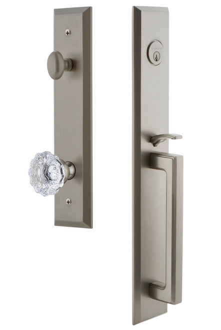 Grandeur Hardware - Fifth Avenue One-Piece Dummy Handleset with D Grip and Fontainebleau Knob in Satin Nickel - FAVDGRFON - 849502