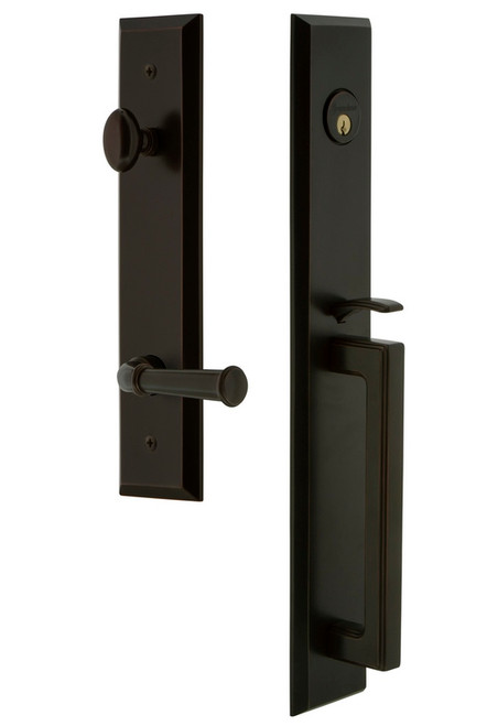 Grandeur Hardware - Fifth Avenue One-Piece Handleset with D Grip and Georgetown Lever in Timeless Bronze - FAVDGRGEO - 847810