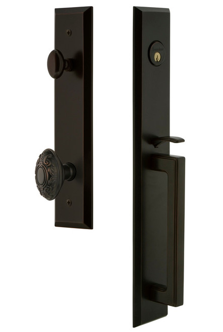 Grandeur Hardware - Fifth Avenue One-Piece Handleset with D Grip and Grande Victorian Knob in Timeless Bronze - FAVDGRGVC - 846279