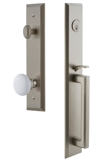 Grandeur Hardware - Fifth Avenue One-Piece Handleset with D Grip and Hyde Park Knob in Satin Nickel - FAVDGRHYD - 846326