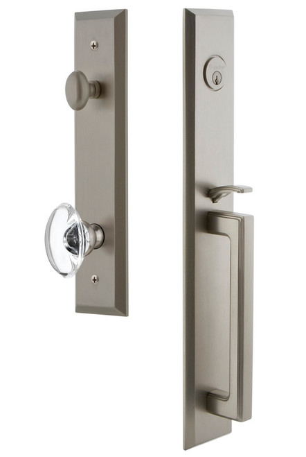 Grandeur Hardware - Fifth Avenue One-Piece Handleset with D Grip and Provence Knob in Satin Nickel - FAVDGRPRO - 846444