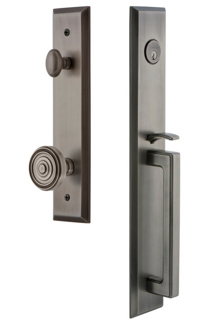 Grandeur Hardware - Fifth Avenue One-Piece Handleset with D Grip and Soleil Knob in Antique Pewter - FAVDGRSOL - 846480