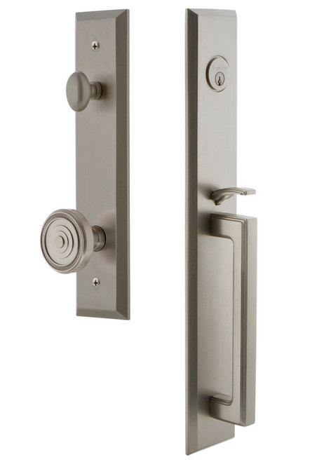 Grandeur Hardware - Fifth Avenue One-Piece Handleset with D Grip and Soleil Knob in Satin Nickel - FAVDGRSOL - 846504